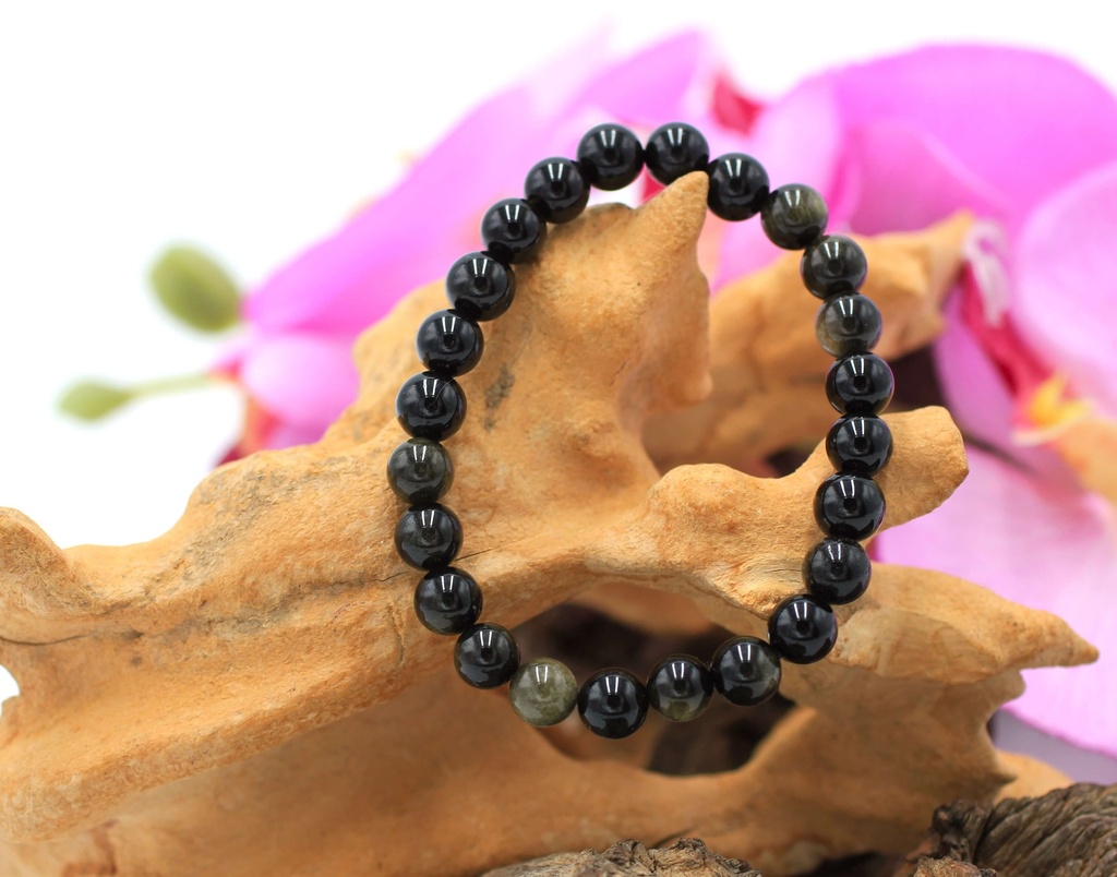 Bracelet en perles 8mm en Obsidienne dorée