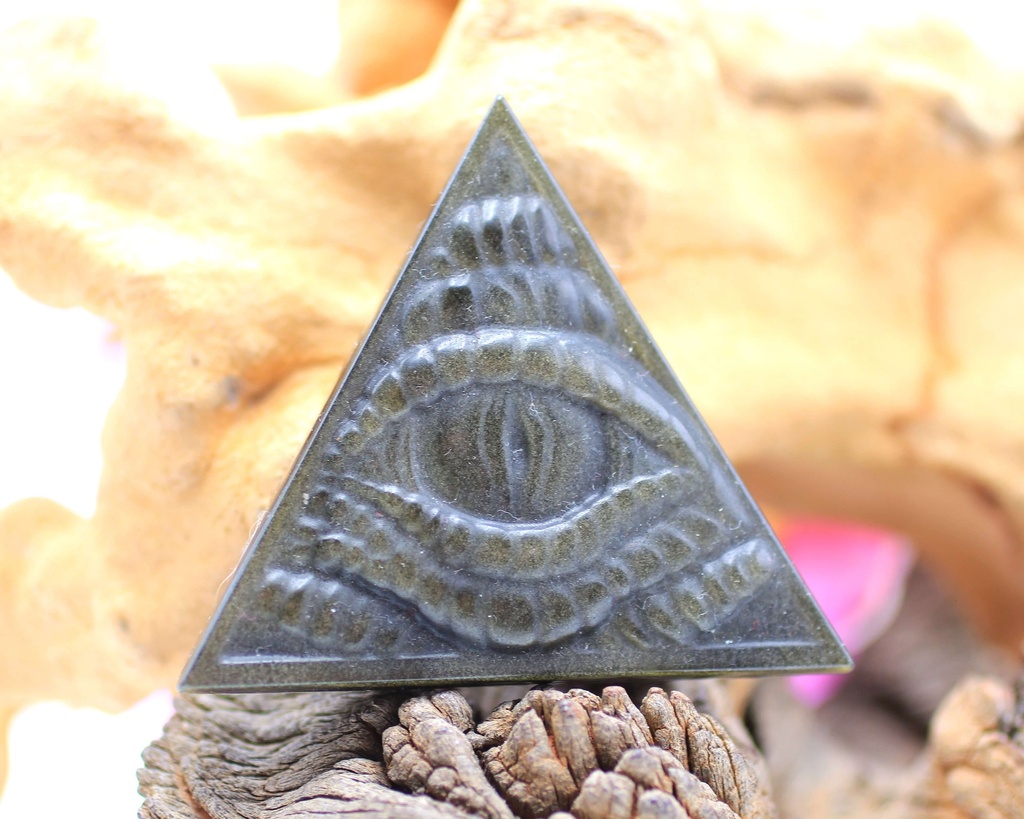 Pyramide fine et Œil de serpent en Obsidienne dorée