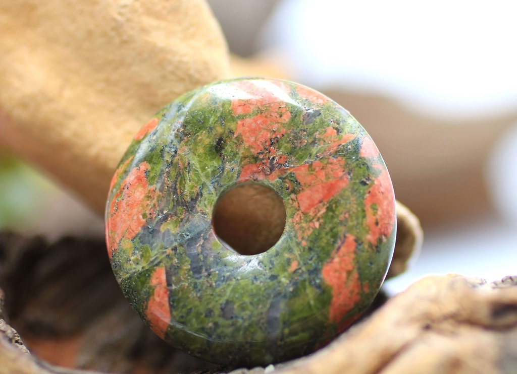 Pendentif donut en Jaspe unakite