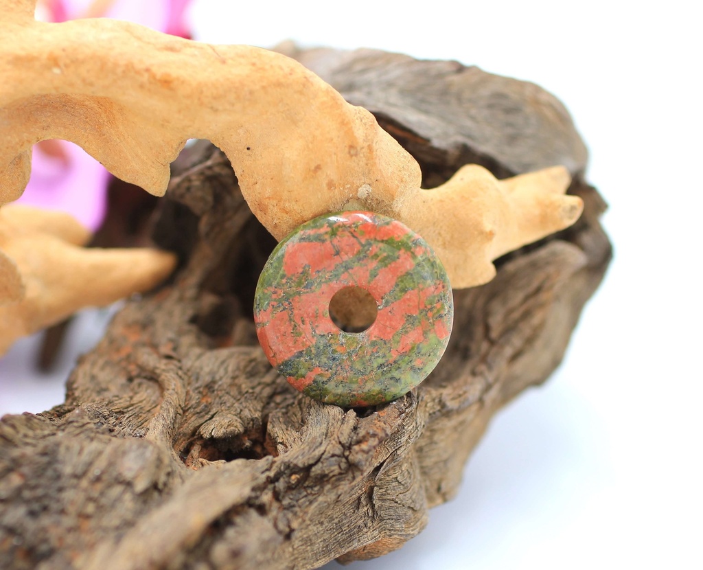 Pendentif donut en Jaspe unakite