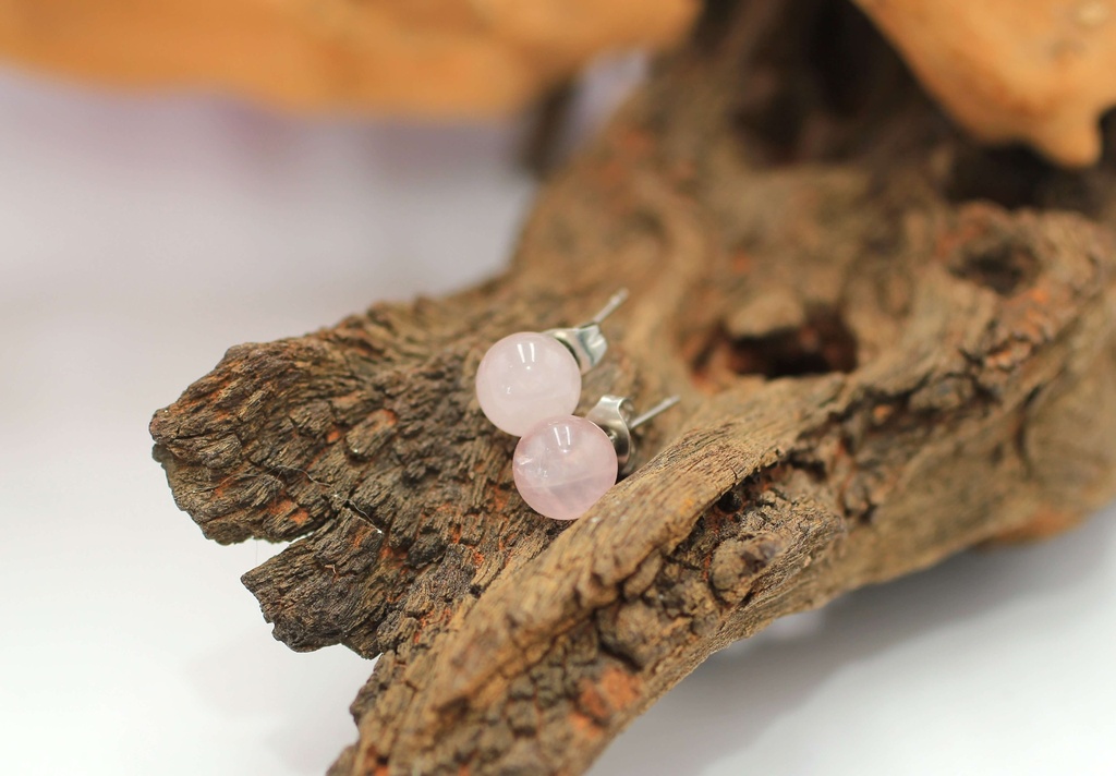 Boucles d'oreille clou en Quartz rose