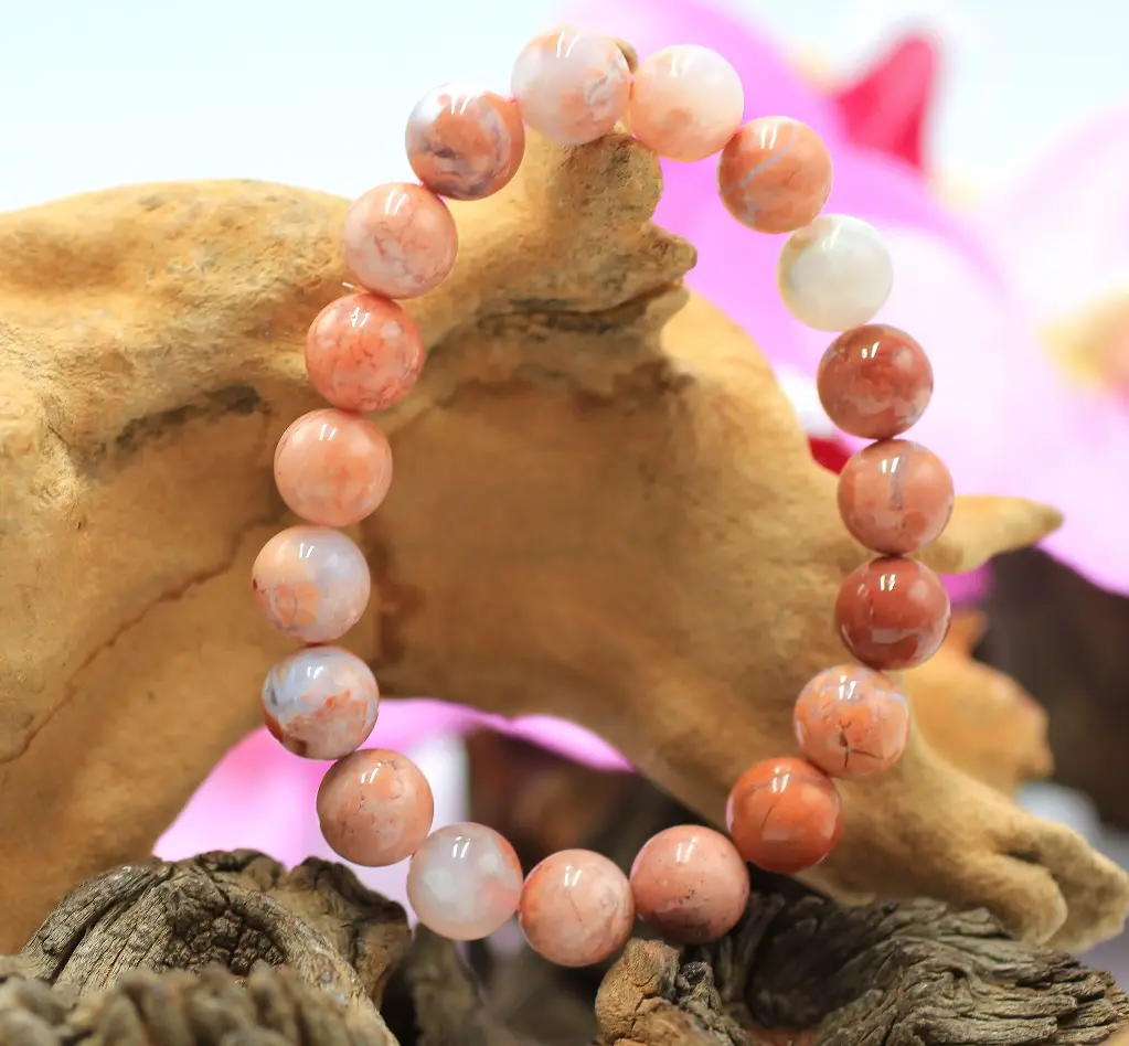 Bracelet en perles 10mm en Agate rose