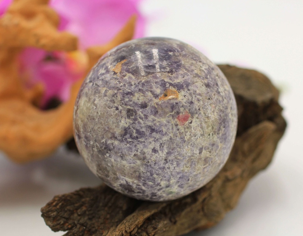 Sphère en Lépidolite (et Tourmaline rose)