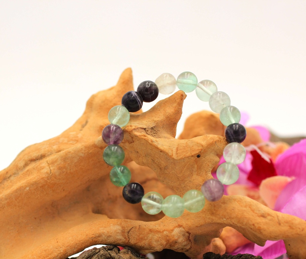 Bracelet en perles 10mm en Fluorite multicolore