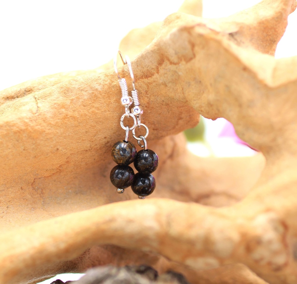 Boucles d'oreille en perles 6mm en Bronzite