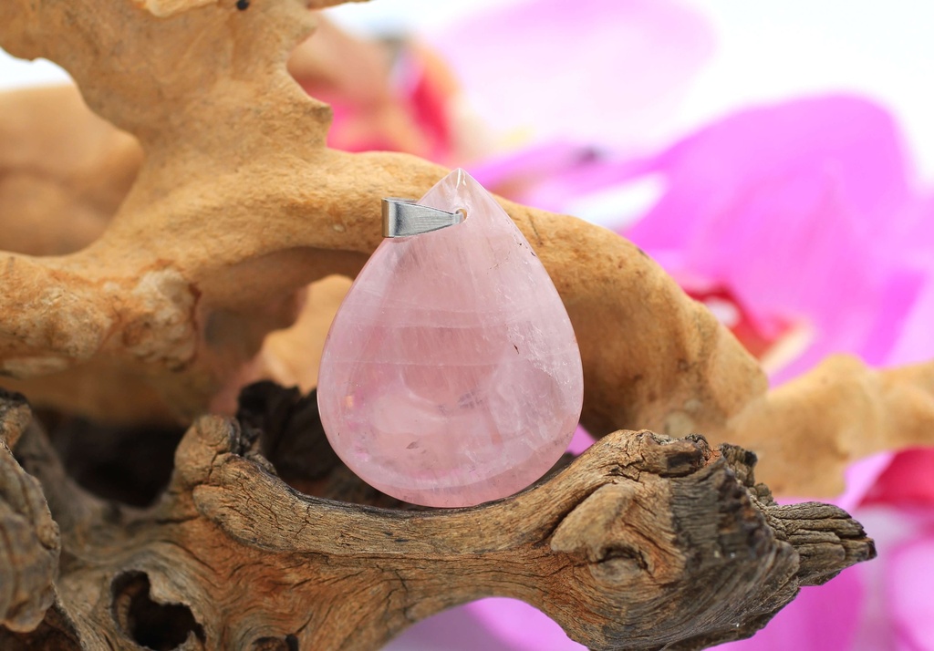 Pendentif goutte en Quartz rose