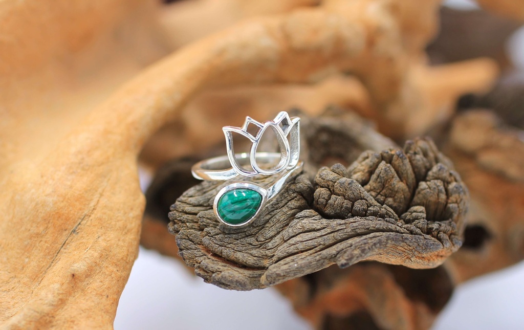 Bague réglable en Argent 925 et Malachite