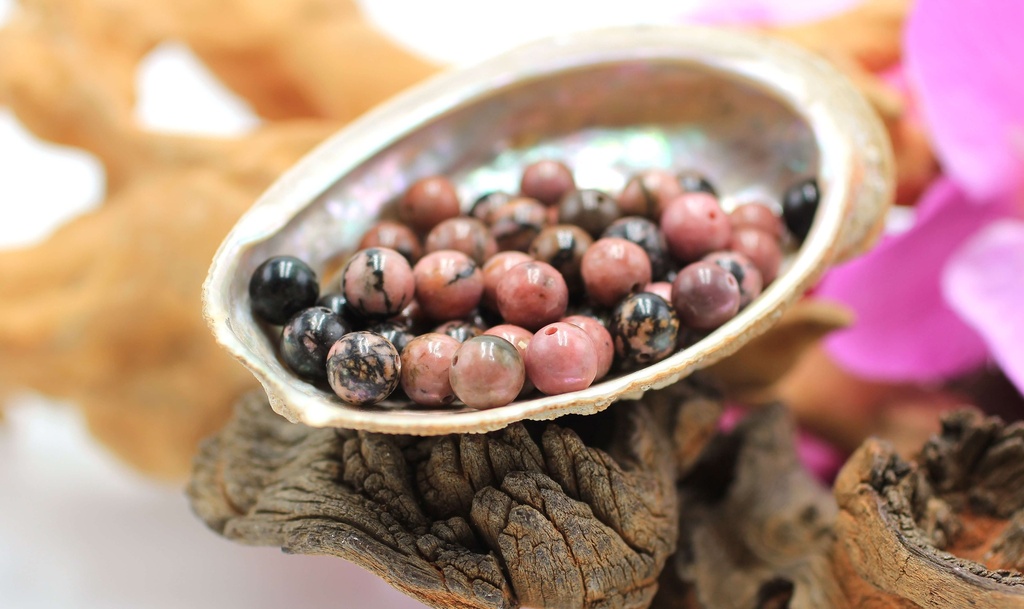 Perle 8mm en Rhodonite noire et rose