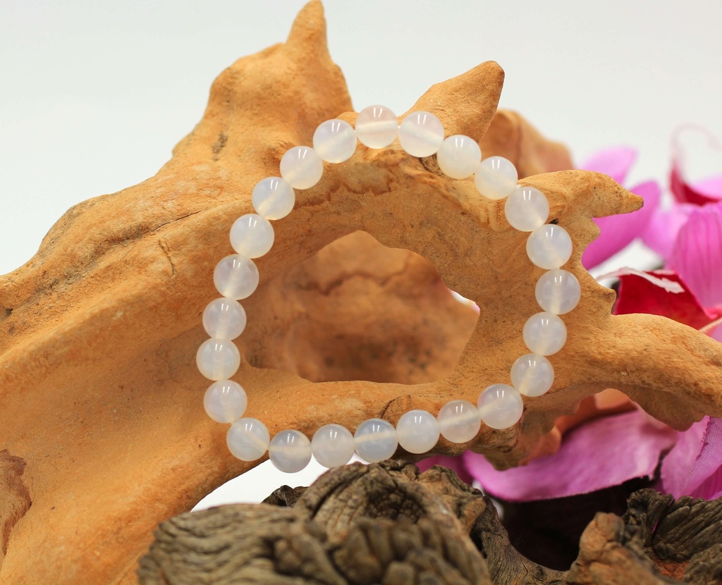 Bracelet en perles 8mm en Agate blanche