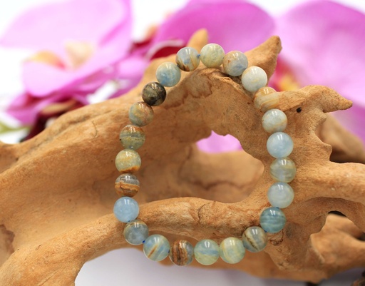 Bracelet en perles 7,5-8,5mm en Calcite bleue sur gangue