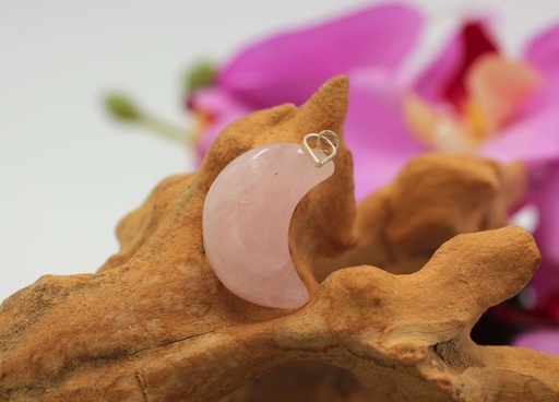 Pendentif croissant de lune en Quartz rose