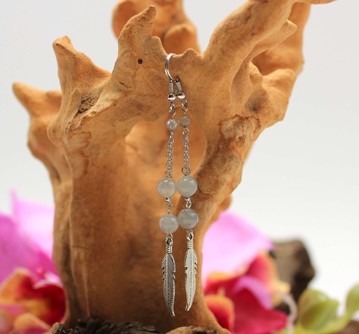 Boucles d'oreille plume en Labradorite