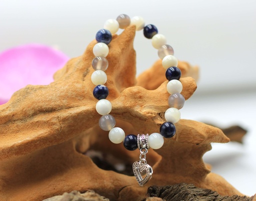 Bracelet en perles 8mm en Agate grise, Nacre, Sodalite