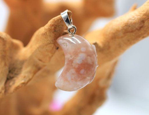 Pendentif Croissant de lune en Agate fleur de cerisier