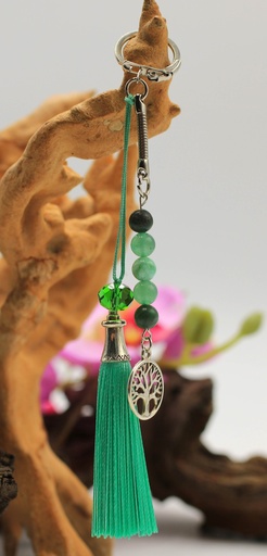 Porte-clé en Aventurine verte, Budstone, Chrysoprase et charme arbre de vie