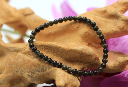 Bracelet en perles 4mm en Obsidienne dorée