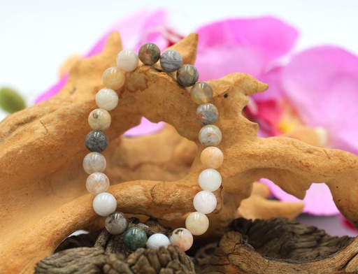 Bracelet en perles 8mm en Agate plume