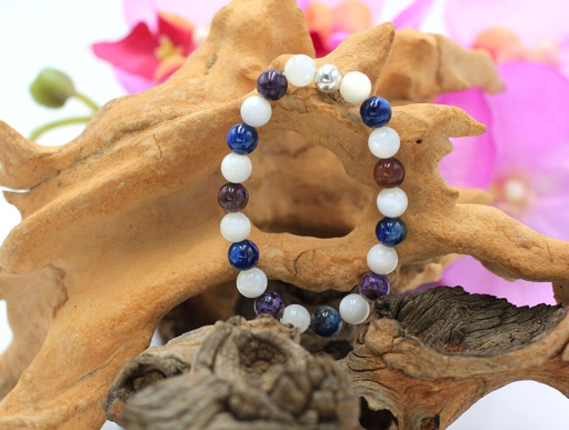 Bracelet en perles 8mm en Charoïte, Cyanite bleue, Nacre